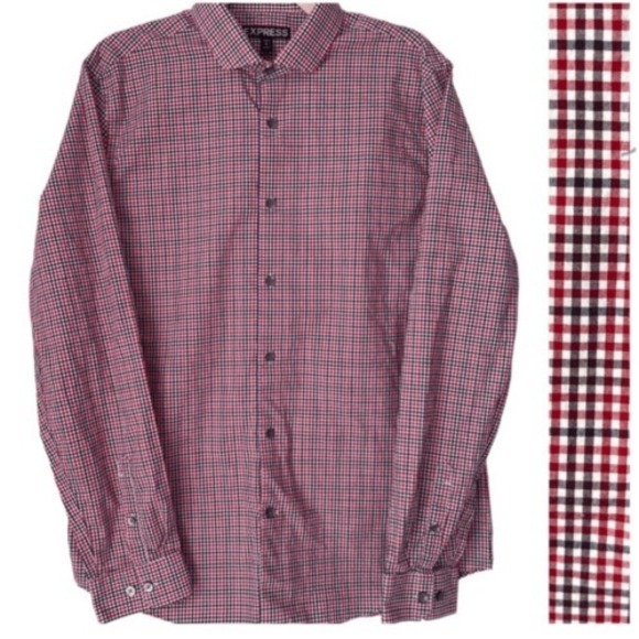 Express Other - Express Modern Fit Button Up Shirt Mens Red Black Checkered Mens Large